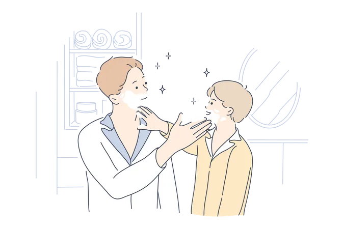 Father And Son Share Shaving Experience  Illustration