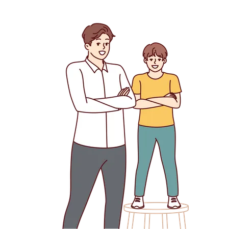Father and son smiling standing with arms crossed  Illustration