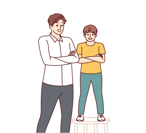 Father and son smiling standing with arms crossed  Illustration