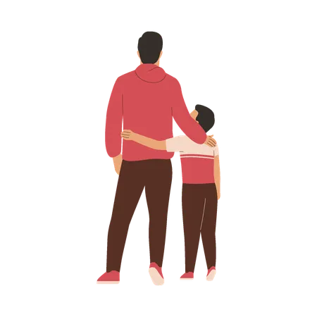 Father and son standing together  Illustration