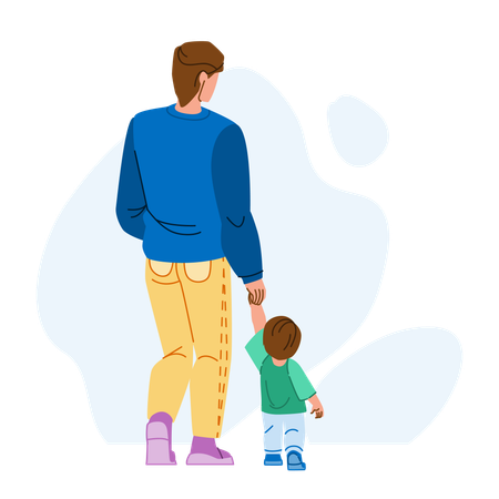 Father and son walking  イラスト