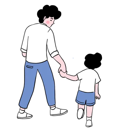 Father and son walking together  Illustration