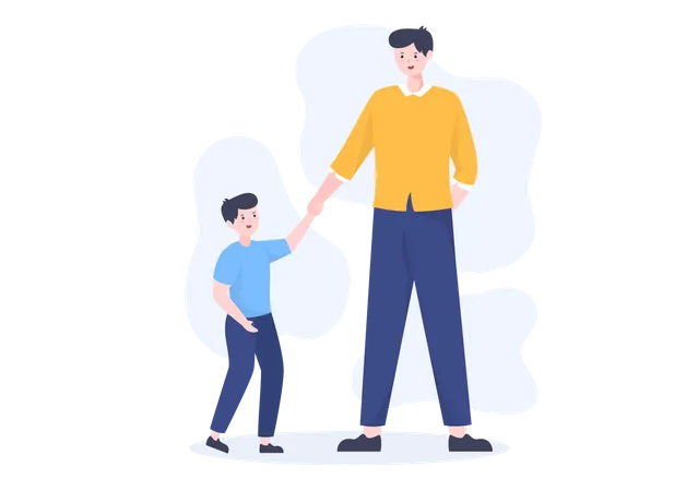 Father and son walking together  Illustration