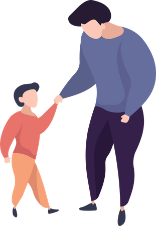 Father and son walking together Illustration