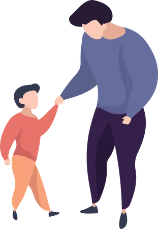 Father and son walking together  Illustration