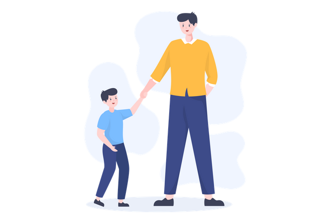 Father and son walking together  Illustration