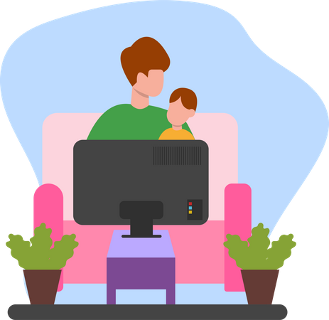 Father and son watching tv Illustration