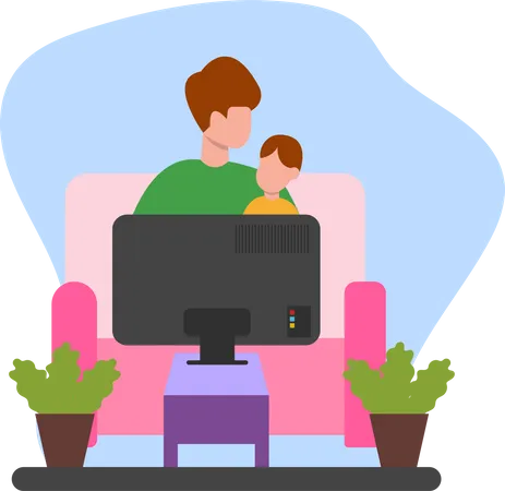 Father and son watching tv Illustration