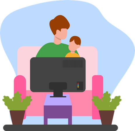 Father and son watching tv  Illustration