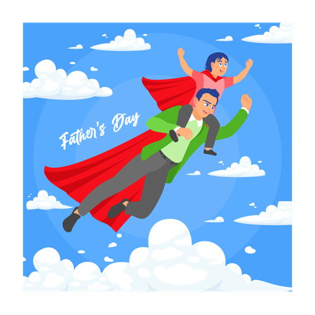 Father and son wearing superhero costumes  Illustration