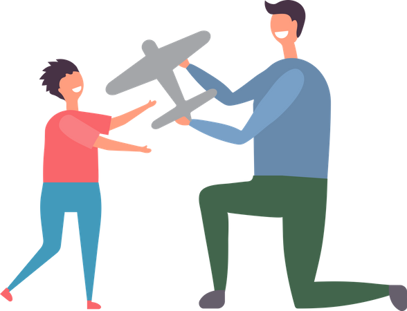 Father and song playing with plane Illustration