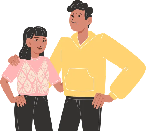 Father and teenage daughter standing next to each other  Illustration