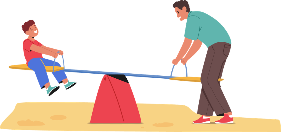 Father And Young Son Having Fun On Seesaw In Playground  Illustration