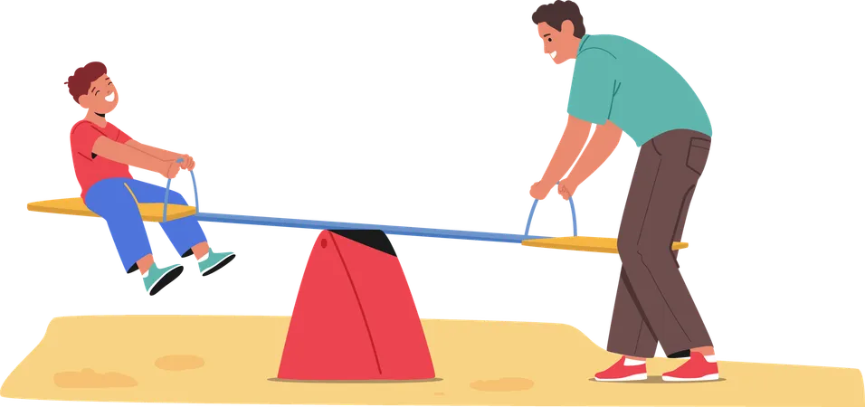 Father And Young Son Having Fun On Seesaw In Playground  Illustration