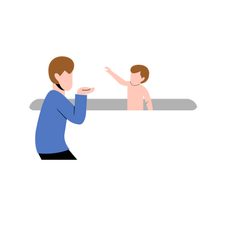 Father bathing little child in bathtub  イラスト