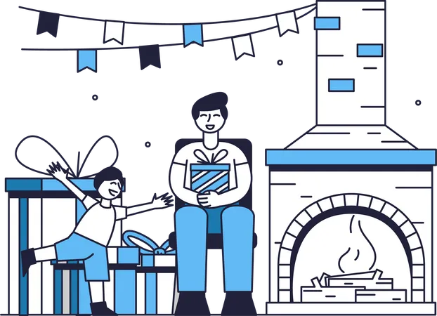 Father Buy His Son Present  Illustration