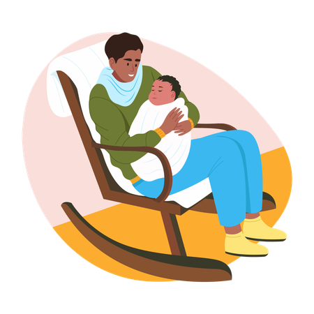 Father cares for newborn baby  Illustration