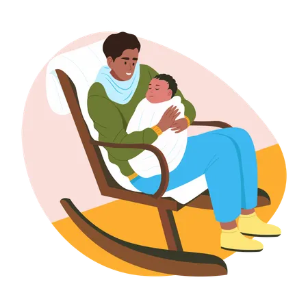 Father cares for newborn baby  Illustration