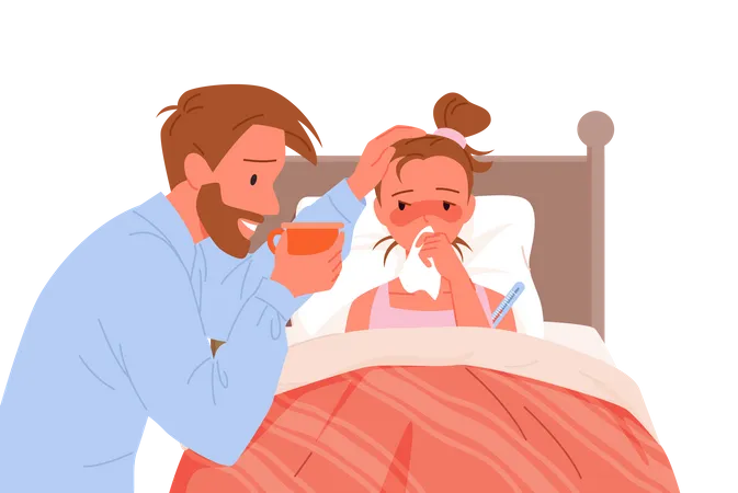 Father Caring Daughter  Illustration