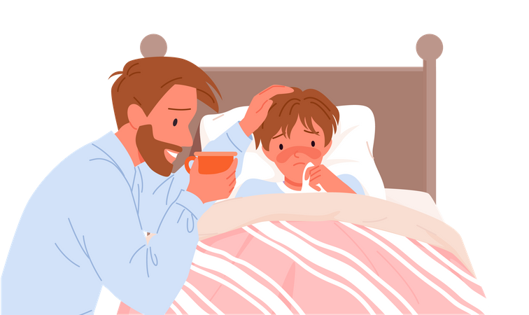 Father Caring Kids  Illustration