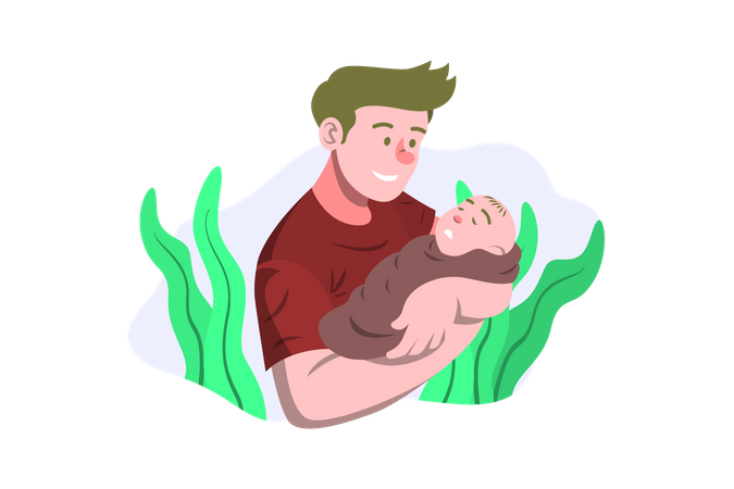Father caring newborn baby Illustration