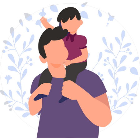 Father carries child on his shoulder  Illustration