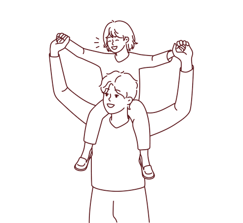 Father carrying daughter on shoulder  Illustration