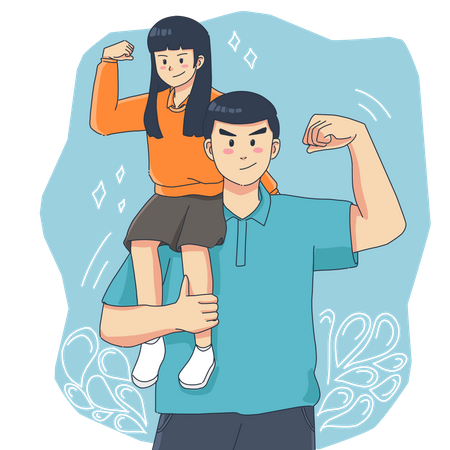 Father carrying his daughter on shoulder  Illustration