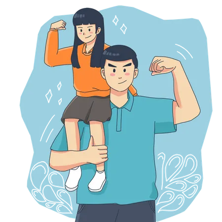 Father carrying his daughter on shoulder  Illustration