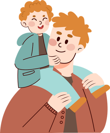 Father carrying his son on shoulder  Illustration