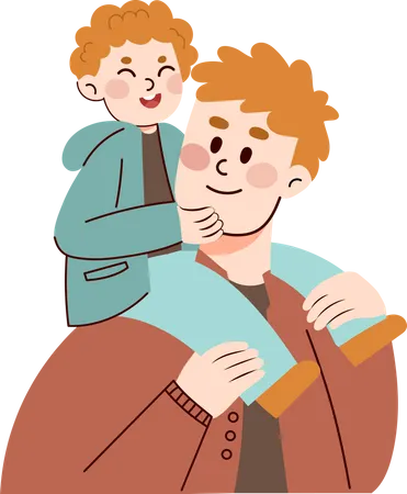 Father carrying his son on shoulder  Illustration