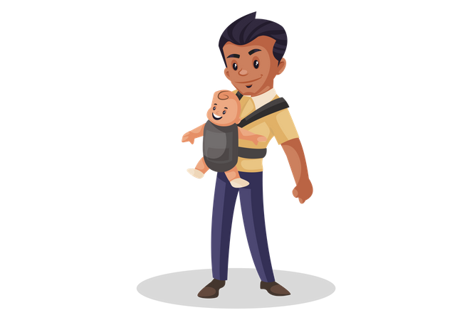Father carrying kid in baby carry bag Illustration