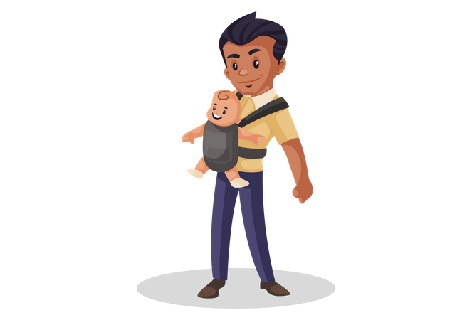 Father carrying kid in baby carry bag  Illustration