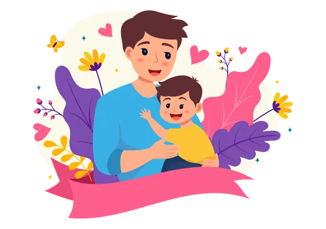 Father carrying son  Illustration
