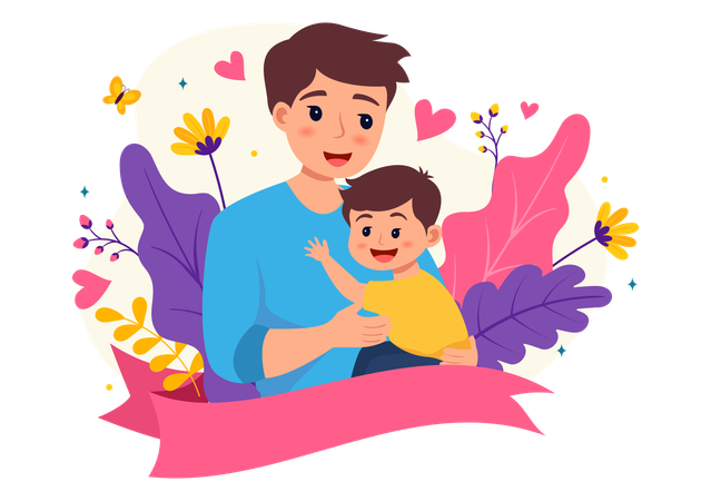 Father carrying son  Illustration