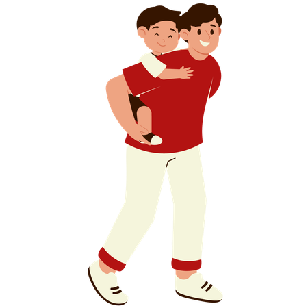Father carrying son on back  Illustration