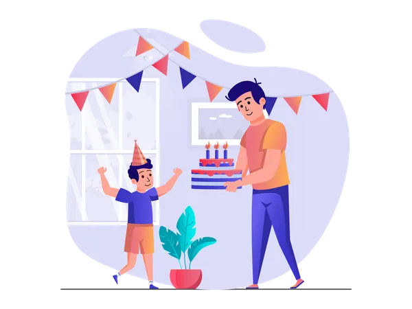 Father celebrating birthday of kid  Illustration