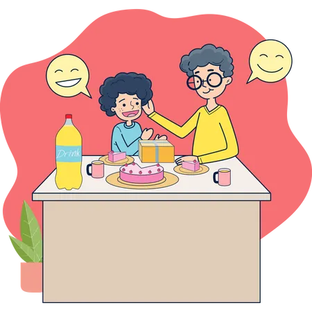 Big Isolated Young Couple Celebrating With Cake And Drinks Making Love And Lough Cartoon Character Vector Illustration Illustration