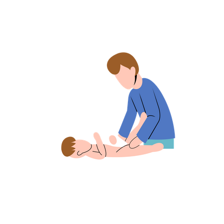 Father changing baby diaper Illustration