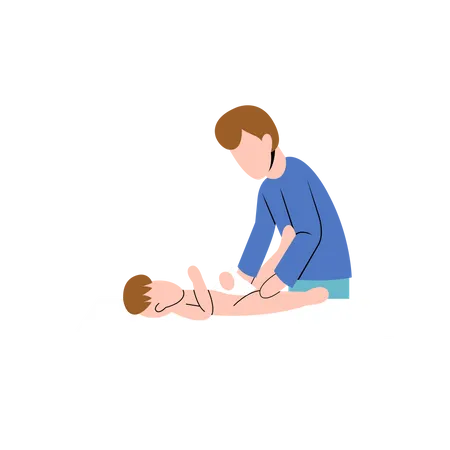 Father changing baby diaper Illustration