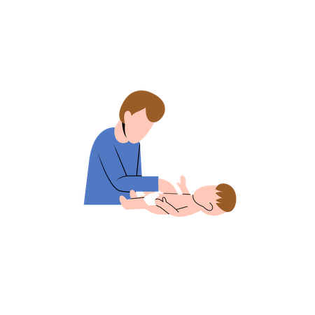 Father changing clothes of baby Illustration