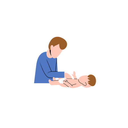 Father changing clothes of baby  Illustration