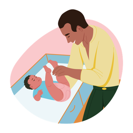 Father Changing diaper  Illustration