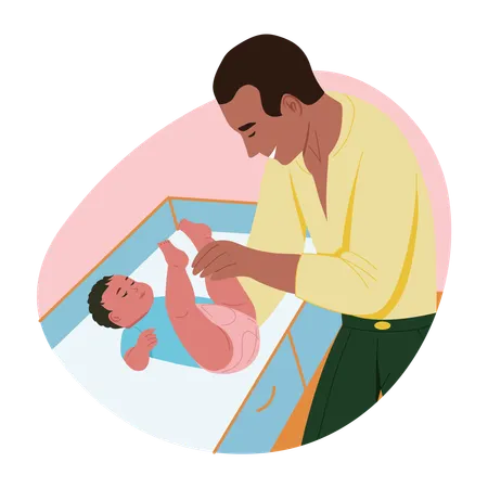Father Changing diaper  Illustration