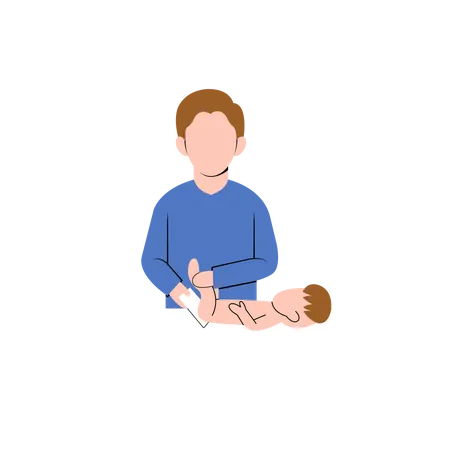Father changing diaper of baby Illustration