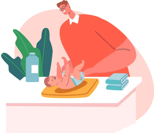 Father Changing Diapers  Illustration