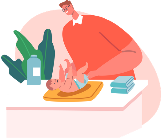 Father Changing Diapers  イラスト