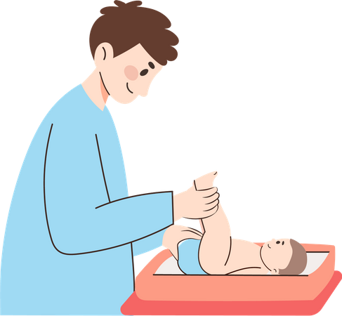 Father changing the diaper  Illustration