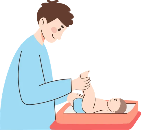 Father changing the diaper  Illustration