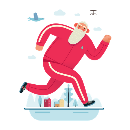 Father Christmas jogging in park  Illustration
